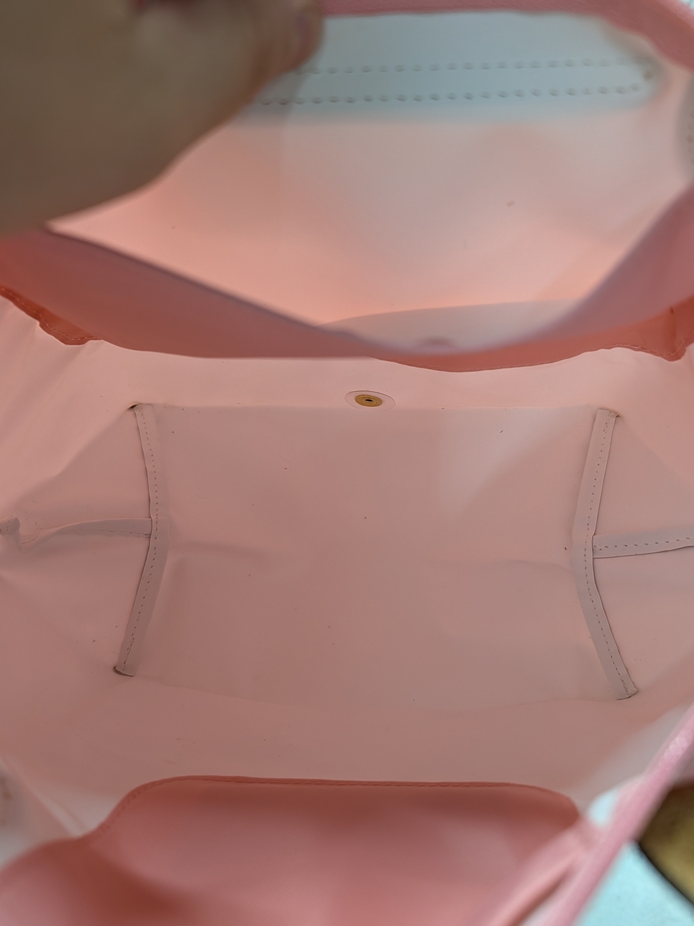 Longchamp Le Pliage Small Pink Nylon Tote with Brown Leather Trim - Picture 6 of 12